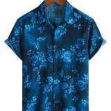 Short Sleeve Hawaiian Floral Cotton Shirt in Blue for Men