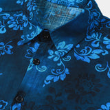 Short Sleeve Hawaiian Floral Cotton Shirt in Blue for Men