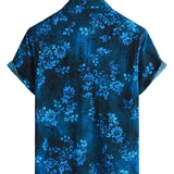 Short Sleeve Hawaiian Floral Cotton Shirt in Blue for Men