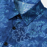 Men's Short Sleeve Floral Cotton Hawaiian Style Shirt Blue