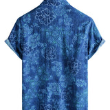 Men's Short Sleeve Floral Cotton Hawaiian Style Shirt Blue