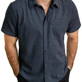 Summer Cotton Short Sleeve Button-Up Shirt for Men, Casual Style, Loose Fit, Beach