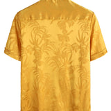 Men's Short Cotton Floral Shirt with Buttons, Summer Jacquard