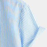Men's Cotton Shirt with High Collar in Solid Color and Short Sleeves in Classic Vertical Stripes