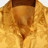 Men's Short Cotton Floral Shirt with Buttons, Summer Jacquard