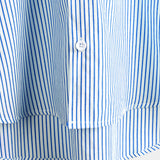 Men's Cotton Shirt with High Collar in Solid Color and Short Sleeves in Classic Vertical Stripes