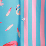 Short Sleeve Cotton Shirt with Flamingo Pattern and Belt for Men