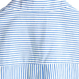 Men's Cotton Shirt with High Collar in Solid Color and Short Sleeves in Classic Vertical Stripes