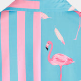 Short Sleeve Cotton Shirt with Flamingo Pattern and Belt for Men
