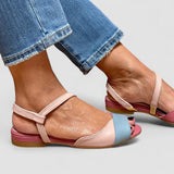 Roselina - Asymmetrical Pink Sandals in Color Block