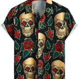 Hawaiian Short Sleeve Shirt with Skull Pattern for Men