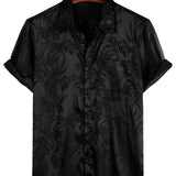 Men's Short Cotton Floral Shirt with Buttons, Summer Jacquard