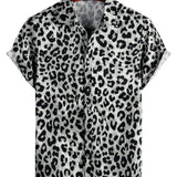 Short Sleeve Shirt with White Leopard Print for Men