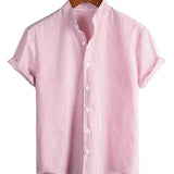 Short Sleeve Cotton Shirt with High Collar for Men