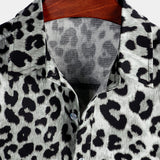 Short Sleeve Shirt with White Leopard Print for Men
