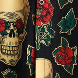 Short Sleeve Cotton Shirt with Skull and Rose Pattern for Men