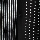 Men's Retro Black Cotton Shirt with Stripes and Dots, Buttoned and Short Sleeves