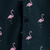 Casual Cotton Hawaiian Short Sleeve Shirt with Tropical Flamingo Buttons for Men