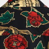 Short Sleeve Cotton Shirt with Skull and Rose Pattern for Men