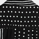 Men's Retro Black Cotton Shirt with Stripes and Dots, Buttoned and Short Sleeves