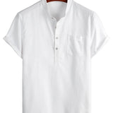 Men's Cotton Shirt in Solid Color with High Collar and Medium Closure, with Pocket in the Front