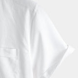 Men's Solid Color Cotton Shirt with High Collar and Half Button, with Front Pocket