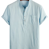 Men's Cotton Shirt in Solid Color with High Collar and Medium Closure, with Pocket in the Front