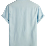 Men's Cotton Shirt in Solid Color with High Collar and Medium Closure, with Pocket in the Front