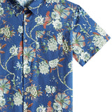 Men's Short Sleeve Cotton Shirt in Floral Pattern, Breathable and Fresh