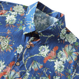 Men's Short Sleeve Cotton Shirt in Floral Pattern, Breathable and Fresh