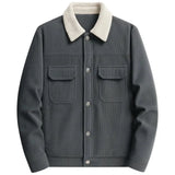 Men's Velvet Jacket with Sherpa Collar and Snap Buttons - Dark Graphite