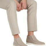 Men's Suede Moccasins – Slip-On Chukka Style, Flat Heel – Greige