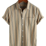 Men's Cotton Shirt with Pocket, Hawaiian Style, for Holidays, with Buttons and Short Sleeves