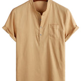 Men's Cotton Shirt in Solid Color with High Collar and Medium Closure, with Pocket in the Front