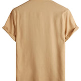 Men's Cotton Shirt in Solid Color with High Collar and Medium Closure, with Pocket in the Front