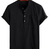 Men's Cotton Shirt in Solid Color with High Collar and Medium Closure, with Pocket in the Front