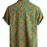 Men's Retro 70s Floral Cotton Shirt, Green, Summer, Beach, Boho, Short Sleeve