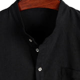 Men's Cotton Shirt in Solid Color with High Collar and Medium Closure, with Pocket in the Front