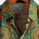 Men's Retro 70s Floral Cotton Shirt, Green, Summer, Beach, Boho, Short Sleeve