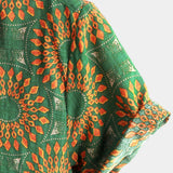 Men's Retro 70s Floral Cotton Shirt, Green, Summer, Beach, Boho, Short Sleeve