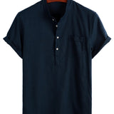 Men's Cotton Shirt in Solid Color with High Collar and Medium Closure, with Pocket in the Front