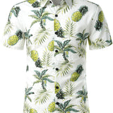 Men's Summer Cotton Shirt with Tropical Pineapple Pattern