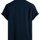 Men's Solid Color Cotton Shirt with High Collar and Half Buttons, with Pocket on the Front