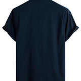 Men's Cotton Shirt in Solid Color with High Collar and Medium Closure, with Pocket in the Front