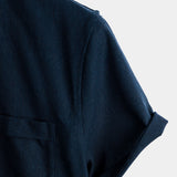 Men's Solid Color Cotton Shirt with High Collar and Half Buttons, with Pocket on the Front