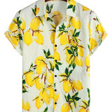 Men's Short Sleeve Hawaiian Shirt in Yellow Lemons