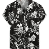 Short Sleeve Cotton Shirt with Floral Pattern for Men
