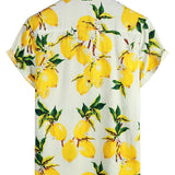 Hawaiian Style Short Sleeve Cotton Beach Shirt with Lemon Pattern for Men