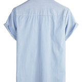 Short Sleeve Striped Cotton Shirt with Pocket for Men