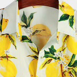 Hawaiian Style Short Sleeve Cotton Beach Shirt with Lemon Pattern for Men